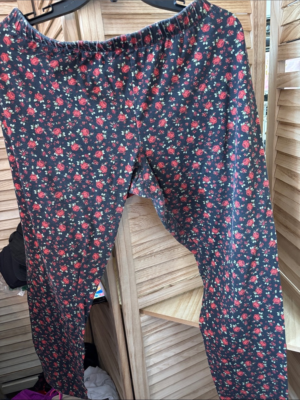 No Boundaries Navy Junior slacks with Red Floral Print XXXL